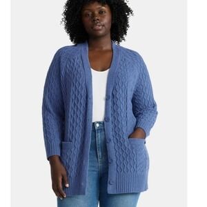 Terra & Sky Chenille Boyfriend Cardigan Women's 0X (14)W Dolphin Blue New NWT